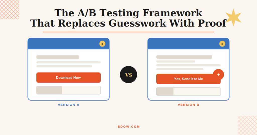 hero.pngA/B testing framework: two popup variants side by side showing version A vs version B split test