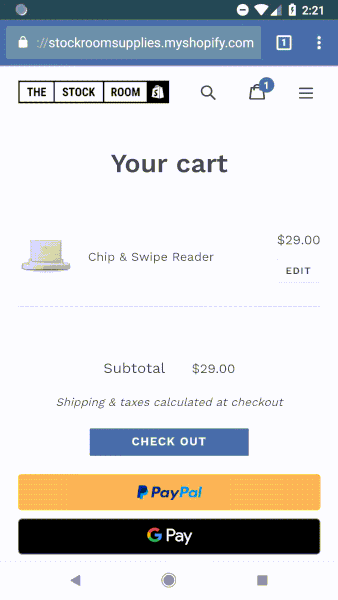GIF of payment process on a Shopify store