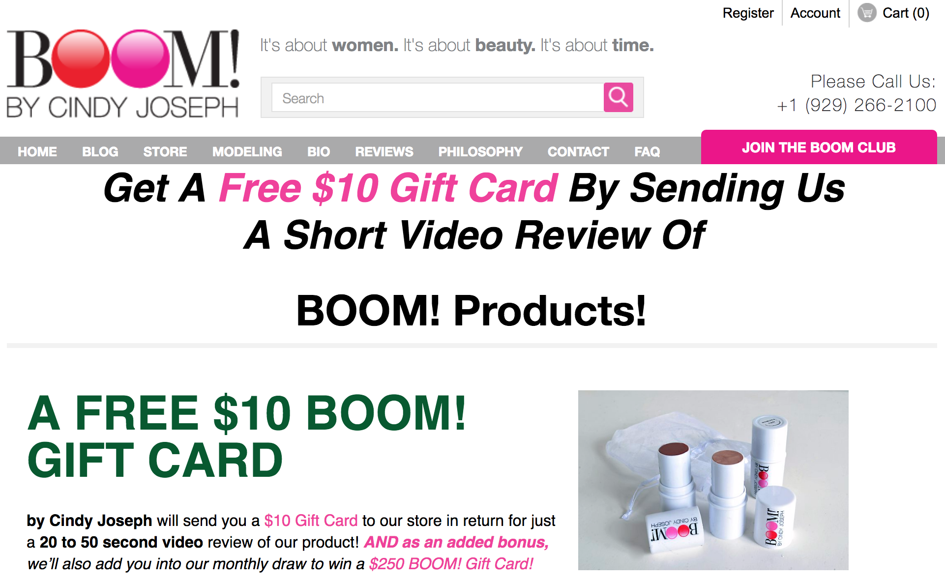 Screenshot showing a gift card page on boom