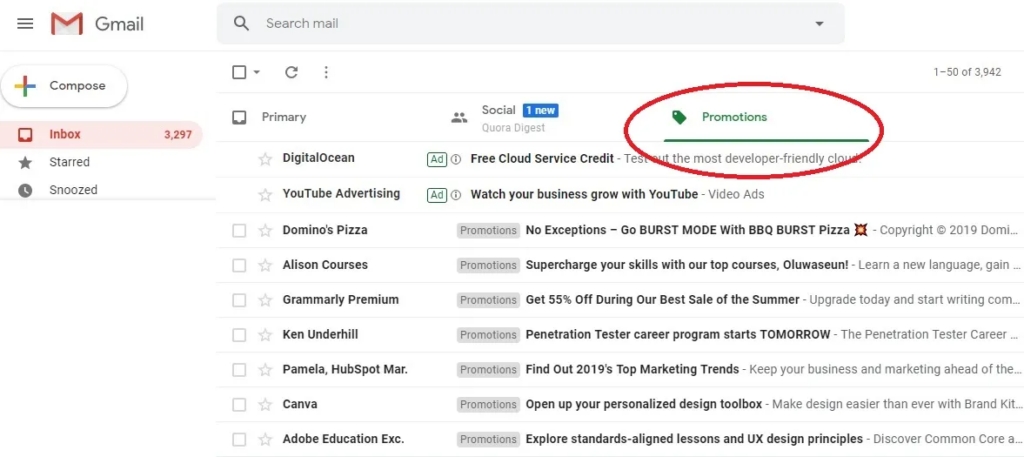 screen shot shoing Gmail Promotions tab