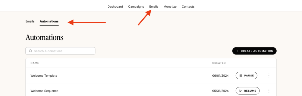 screenshot showing how to create Email Automations in BDOW!