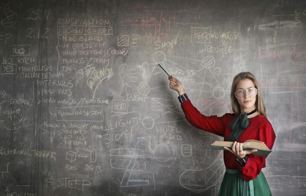 A super complicated chalk board making a joke about headline formulas. 