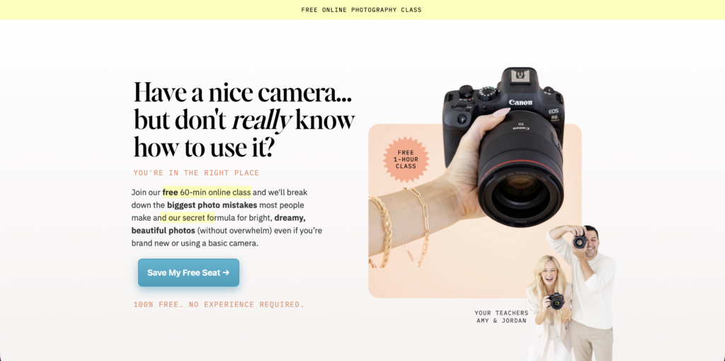 Landing page example with power word headline converting visitors