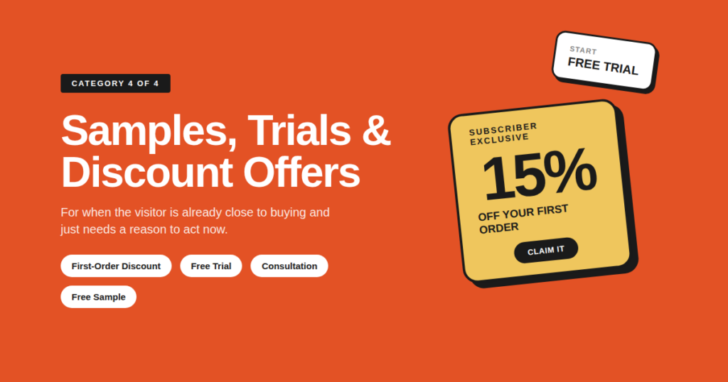 Sample, free trial, and discount-based lead magnet examples for ecommerce and service businesses
